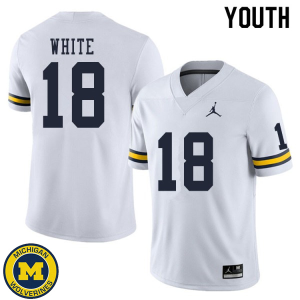 Youth University of Michigan #18 Brendan White White NCAA Football Jersey